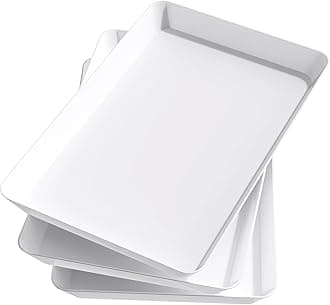 Lifewit Reusable Plastic Serving Tray, Serving Platters for Party, White Tray Dishes for Snacks, Food, Cookies, Set of 3, 36 * 24cm, BPA Free