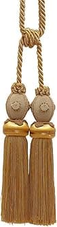 Decorative Double Curtain & Drapery Tassel Tieback with Medallion, Tassel Length 10" (25cm), 30" Spread (76cm) (Style# TBB2) Tan Beige Gold #8633 (Beige Gold, Dark Gold, Tan Beige) Individually Sold