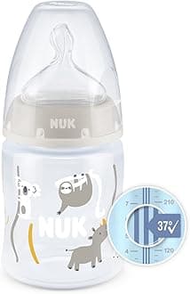 First Choice+ Baby Bottle| 0-6 Months | Temperature Control | Anti Colic Vent | 150 ml | BPA-Free | Silicone Teat | Safari (Beige)