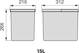 Emuca, waste sorting cut-out base, bin height 266mm with 15 litres capacity, Grey, H 266 mm (1x15L)