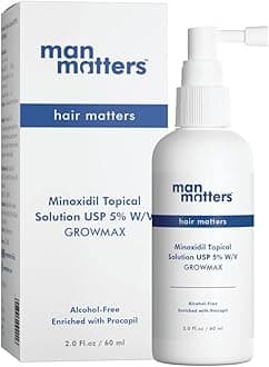 Man Matters Minoxidil for Men, 5% Hair Growth Serum Solution I Prevents Hair Loss, Thinning I Reactivate Hair Follicles & Hair Growth I Alcohol Free I Non-Sticky I Unscented I All hair Type I 60 ml