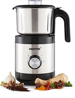 Geepas Coffee Grinder Food Processor 450W Electric Wet & Dry Grinder Coffee Mill Stainless Steel Jar & Blades for Coffee Spice Spices Chutney, 2 Speed Pulse - Detachable Bowl, 800ML Capacity, Silver