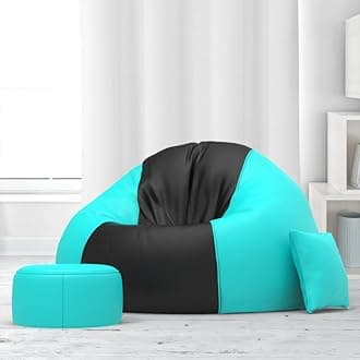 BiggieBean Bag with Beans Filled XXXL Bean Bag Sofa with Free Cushion Footrest - Official : SplitShade Sofa Sofa Combo (Matching Color : Solids, Black Teal)