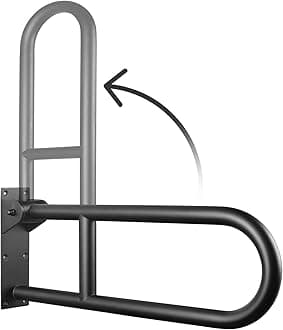 29.5 INCH Stainless Toilet Safety Rails, Matte Black Handicap Grab Bars for Elderly, Disabled Flip-Up Bathroom Grab Bar, Toilet Handrails Hand Grips Handle Shower Assist Aid Black