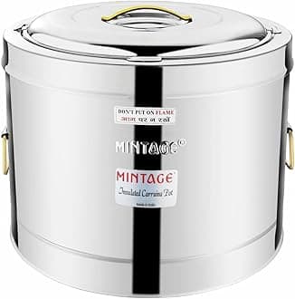 Mintage Sambar Pot Stainless Steel | Sambar Pot with Lid | Casserole for Cooking | Casserole with Side Handles | Canteen & Hotel Container | Biryani Box Puff Insulated Hot & Cold (30 Liters)