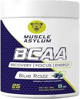 Muscle Asylum Bcaa Powder – 0g Sugar Pre/Post & Intra Workout Muscle Recovery Drink with Amino Acids (Blue razz) - 3g of BCAAs With Nootropics Matrix for Men & Women – (25 Servings)