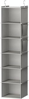 Hanging Closet Organizer and Storage, 6-Shelf Closet Hanging Storage Shelves, Light Grey