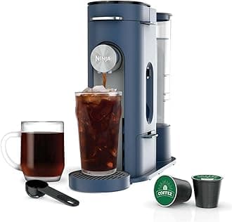 Pods & Grounds Single-Serve Coffee Maker, K-Cup Pod Compatible, 56-oz. Reservoir, 6-oz. Cup to 24-oz. Travel Mug Brew Sizes, Iced Coffee Maker, Navy, PB041NV