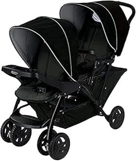 Graco Stadium Duo Tandem Double Pushchair - Suitable from birth to approx. 3 years (15kgs). Car Seat Compatible with SnugEssentials iSize infant car seat, Black/Grey fashion