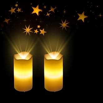 Flameless Candles with Star Projector Lights Battery Operated Night Light with Remote and Timer, LED Candle Home Decorations,Set of 2