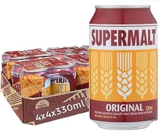 Supermalt Original Non-Alcoholic Vegan Malt Drink with B Vitamins 4 x 330ml (Pack of 4)