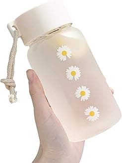 Frosted Water Bottle, ELECDON Leakproof Portable Small Daisy Transparent Plastic Frosted Travel Tea Cup for Kids, Adults, Gym, School, Sport, Cycling 500ML
