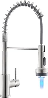 GIMILI Kitchen Faucet with Pull Down Sprayer Single Hole Stainless Steel LED Faucet, Suitable for Farmhouses, RV, Laundry Room, Outdoor, and Campers. Llave para fregadero de cocina Brushed Nickel