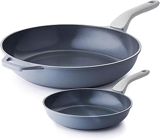 Nonstick Ceramic Frying Pan Skillet, 8+12 Inch Induction Compatible with Stay Cool Handle, Healthy PTFE PFAS & PFOA Free Omelet Pan, Dishwasher Safe (Blueberry Gray)