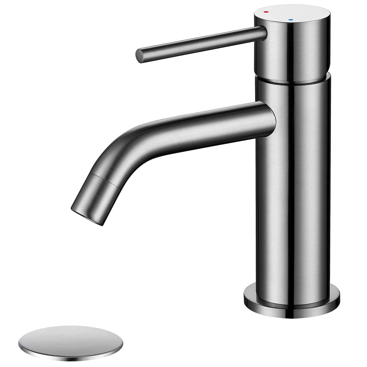 Single Hole Bathroom Sink Faucet with Pop-up Drain Assembly and Faucet Supply Lines, Brushed Nickel Single Handle Lavatory Basin Faucets Taps