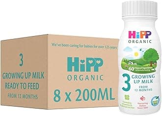 HiPP Organic 3 Growing up Baby Milk Ready to feed liquid formula, From 12th months 200ml (Pack of 8)