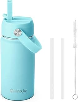 Fimibuke Kids Insulated Water Bottle, 14oz BPA FREE 18/8 Stainless Steel Travel Tumbler Double Wall Vacuum Leak Proof Kids Cup with Straw Metal Water Bottle for School Boys Girls(1 Pack, Sky)
