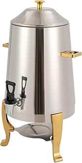 Insulated beverage Dispenser, 3.43 Gal Hot Beverage Dispenser, Stainless Steel Hot Drinks Dispenser with Faucet&Fuel Tray for Hot Tea, Coffee, Cold Milk, Gold, Alcohol-heating&Electric-heating