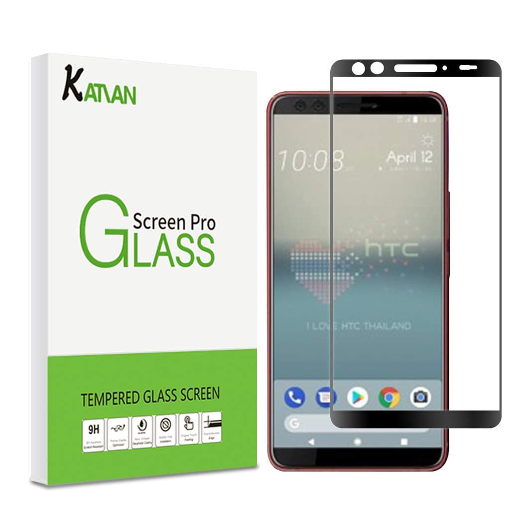 HTC U12+(Plus) 3D Screen Protector with 9H Hardness & 3D Touch, KATIAN HD Full Coverage [No-Bubble][Anti-Fingerprint] [Scratch-Proof] Tempered Glass Film for HTC U12 Plus [Black ]