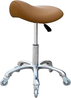 Professional Saddle Stool with Wheels Ergonomic Swivel Height Adjustable for Clinic Dentist Beauty Salon Tattoo Office (Camel)