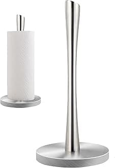 Paper Towel Holder Stand, Stainless Steel Kitchen Paper Towel Countertop Stand with Streamline Body, Bathroom Organization for Family Standard Large Size Roll Paper, Sliver