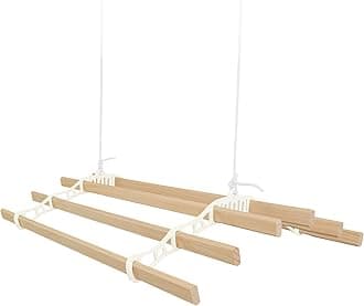 Clothes Airer Ceiling Pulley 6 Lath 1.2m Ivory Maid Traditional Mounted Clothing Dryer Victorian Clothes Horse Laundry Drying Rack Extendable Cast Iron Varnished Pine Kitchen Utility FREE Fixing Kit