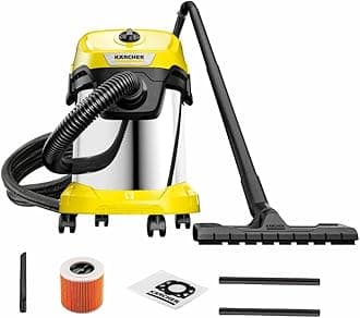 Kärcher WD 3 S V-17/4/20 – Solid Liquid Vacuum Cleaner, Powerful Vacuum Cleaner 200 AW, 100 W, with Bag, Blower Function, Yellow/Black