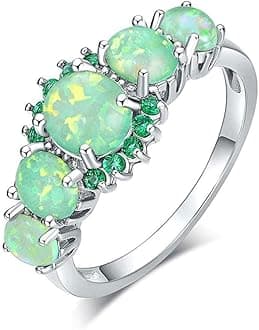 CiNily Silver Plated Green/Pink/White Fire Opal Ring Emerald Gemstone Ring Size 5-12