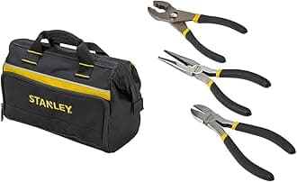 Stanley 1-93-330 Toolbag, 12" & 3 Piece Plier Set, Slip Joint/Long Nose/Diagonal Cutting