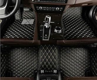 Custom Making Car Floor Mats for 95% Sedan SUV Sports Car Full Coverage Cute Men Women Pads Protection Non-Slip Leather Floor Liners (Black Beige)