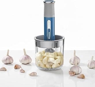 USB Cordless Vegetable Chopper & Garlic Peeler, 400ml Glass Bowl, Chop, Mince, Puree & Whisk, Stainless Steel Blades, Anti-Skid Pad, One-Touch Operation, 3 Mini Bowls Included, Rechargeable