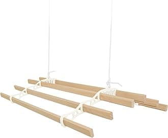 Clothes Airer Ceiling Pulley 6 Lath 1.4m Ivory Maid Traditional Mounted Clothing Dryer Victorian Clothes Horse Laundry Drying Rack Extendable Cast Iron Varnished Pine Kitchen Utility FREE Fixing Kit