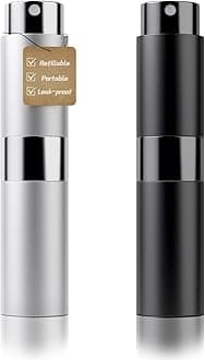 8ml Travel Perfume Atomizer Bottles Refillable – Mini Perfume Spray Bottles with Leak-Proof Design, Refillable Cologne Atomizer for Travel, Purse, Pocket(Black, Silver)