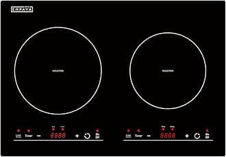 Empava Electric Stove Induction Cooktop Horizontal with 2 Burners in Black Vitro Ceramic Smooth Surface Glass 120V, 24 inches