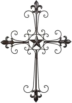 New Iron Wall Cross Lone Star Fleur De Lis Western Country Christian Decor