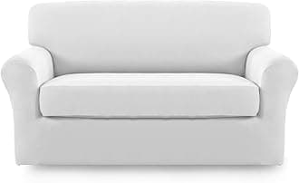 Easy-Going 2 Pieces Microfiber Stretch Sofa Slipcover - Spandex Soft Fitted Sofa Couch Cover, Washable Furniture Protector with Elastic Bottom Kids, Pet (Medium, Snow White