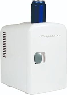 FrigidaireMini Portable Compact Personal Fridge Cooler, 4 Liter Capacity Chills Six 12 oz Cans, 100% Freon-Free & Eco Friendly, Includes Plugs for Home Outlet & 12V Car Charger - White
