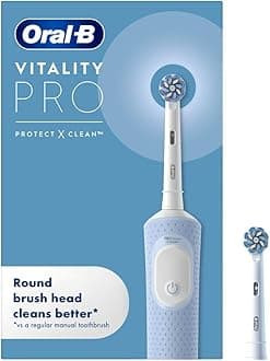 Oral-B Vitality Pro Electric Toothbrushes Adults, Oral B Electric Toothbrush, 1 Handle, 2 Toothbrush Heads, 3 Brushing Modes Including Sensitive Plus, Rechargeable Toothbrush, 2 Pin UK Plug, Blue