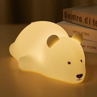 MinetomKawaii Polar Bear Night Light for Kids, Cute Silicone Night Light with 2 Levels Brightness, 7 Colors Rechargeable Lamp for Bedroom, Girls and Boys, Toddler, Nursery, Baby Gifts, Tap Control