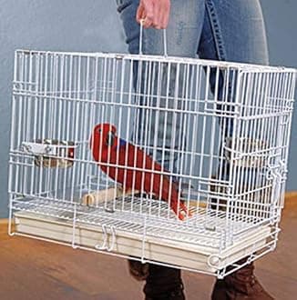 Large Portable Durable Metal Travel or Veterinary Easy Collapsable Parrot Bird Carrier Beaks Proof Carrier Cage Easy Clean Pull Out Tray Stainless Steel Feeder Bowls Natural Wooden Perch