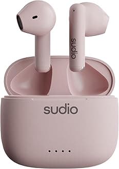 Sudio A1 True Wireless Earbuds, Bluetooth 5.3 Connection, Noise Cancelling, Waterproof, Touch Control, Charging Case, Premium Sound Quality, Comfortable Fit – Pink
