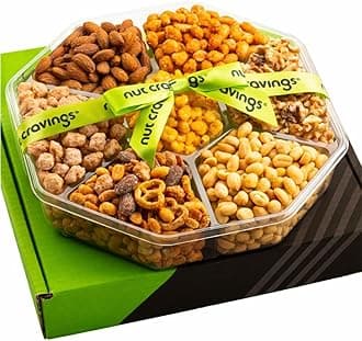 Easter Mixed Nuts Gift Basket + Green Ribbon Classic (7 Assortments, 1 LB) Treats for Adults, Food Arrangement, Healthy Snack Care Package, Kosher