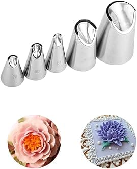 Chrysanthemum Piping Nozzle,Rose Flower Piping Nozzles Set,Tulip Icing Nozzle for Buttercream Decoration,Icing Piping Pastry Nozzles for Cake Cupcake Decorating,5 Pcs