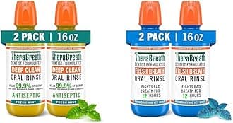 TheraBreath Deep Clean Mouthwash, Antigingivitis, Antiseptic, Fresh Mint Flavor, Dentist Formulated & Fresh Breath Mouthwash, ICY Mint Flavor, Alcohol-Free, 16 Fl Oz (Pack of 2)