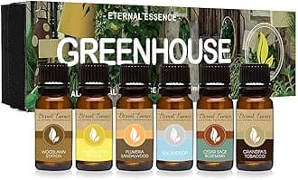 Green House - Gift Set of 6 All Natural Fragrance Oils - Plumeria Sandalwood, Lemongrass Sparkle, Woodlawn Station, Grandpa's Tobacco, Snowdrop and Cedar Sage Rosemary - 10ML