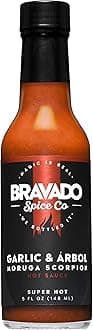 Garlic and Arbol Moruga Scorpion Hot Sauce By Bravado Spice Gluten Free, Vegan, Low Carb, Paleo Hot Sauce All Natural 5 oz Hot Sauce Bottle Award Winning Gourmet Hot Sauce