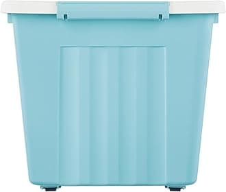 Cetomo 80L*3 Storage Boxes with Wheels, Plastic Storage Box with Lid, Latching Buckles, Click Closure, Stackable, Nesting, Durable Organizer for Home Office Clothes, Blue, 80L-3 Pack