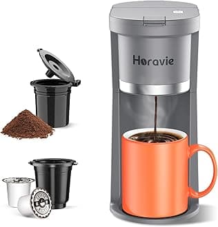 Small Single Serve Coffee Maker, Fast Brew One Cup Coffee Machine for K Cup and Grounds, 6 to 12 oz. Brew Sizes, Capsule Coffee Machine with Descaling Reminder and Viewing Tank, Grey