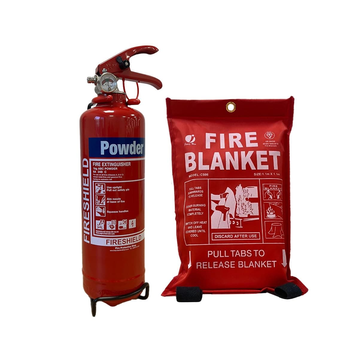 Home Safety Pack, 1kg Dry Powder Fire Extinguisher & 1m x 1m Soft Case Fire Blanket