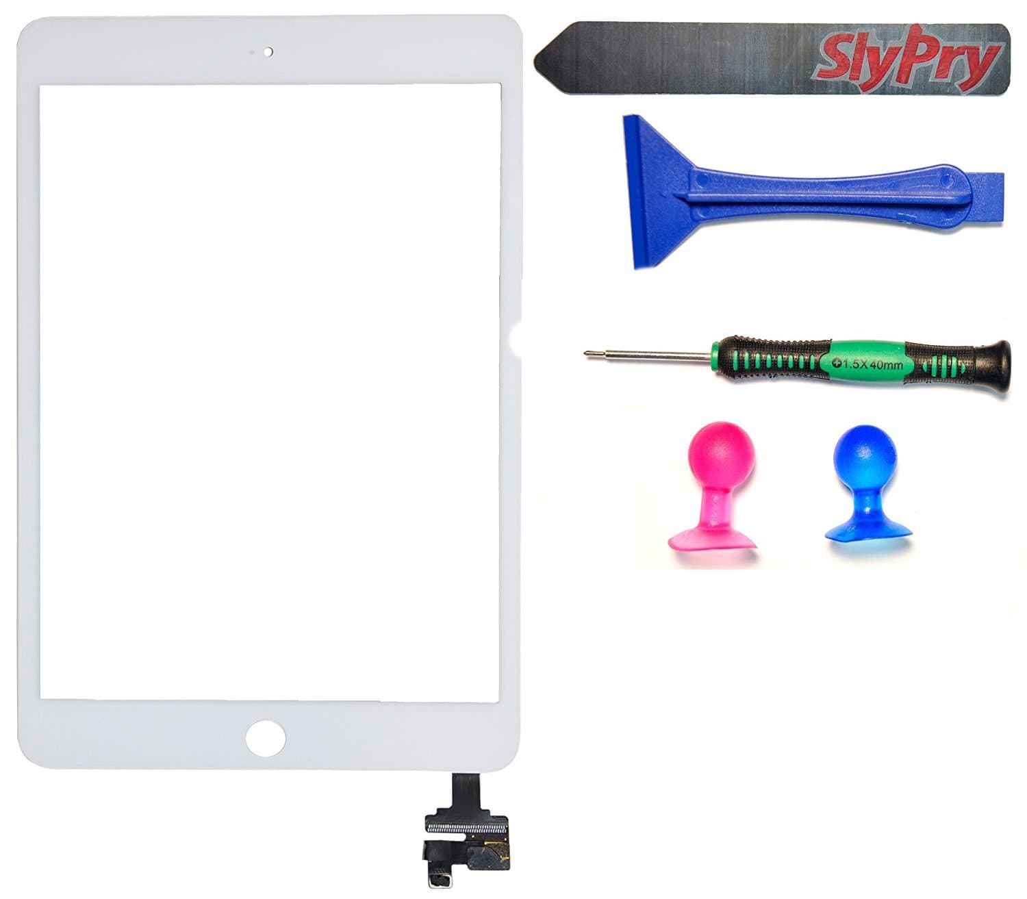Replacement Screen for Ipad Mini 3 A1599 A1600 Touch Screen Digitizer White A1599 A1600 A1601 with Ic Chip Includes Slypry Opening Tool Kit (white) for A1599 A1600 A1601 Prokit Adhesives